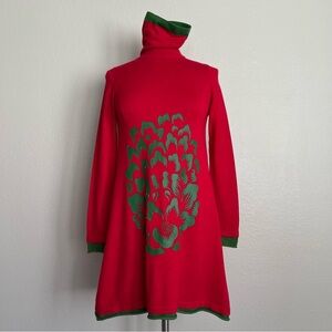 Artka Red Green Sleeve Mock Neck Dress Size: XS